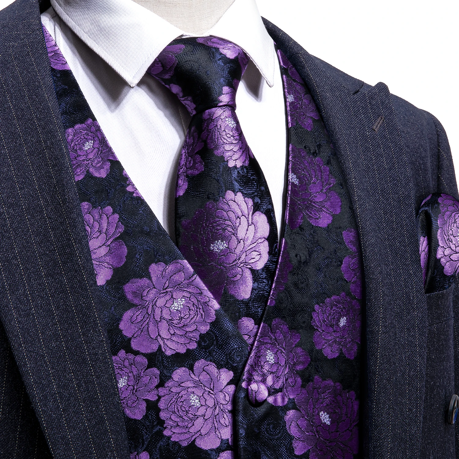 5 бр., дизайнерски мъжки сватбен костюм, жилетка, лилаво цвете жаккардовый копринена жилетка, брошки за вратовръзка, жилетка, комплект Бари.Ван Младоженеца1