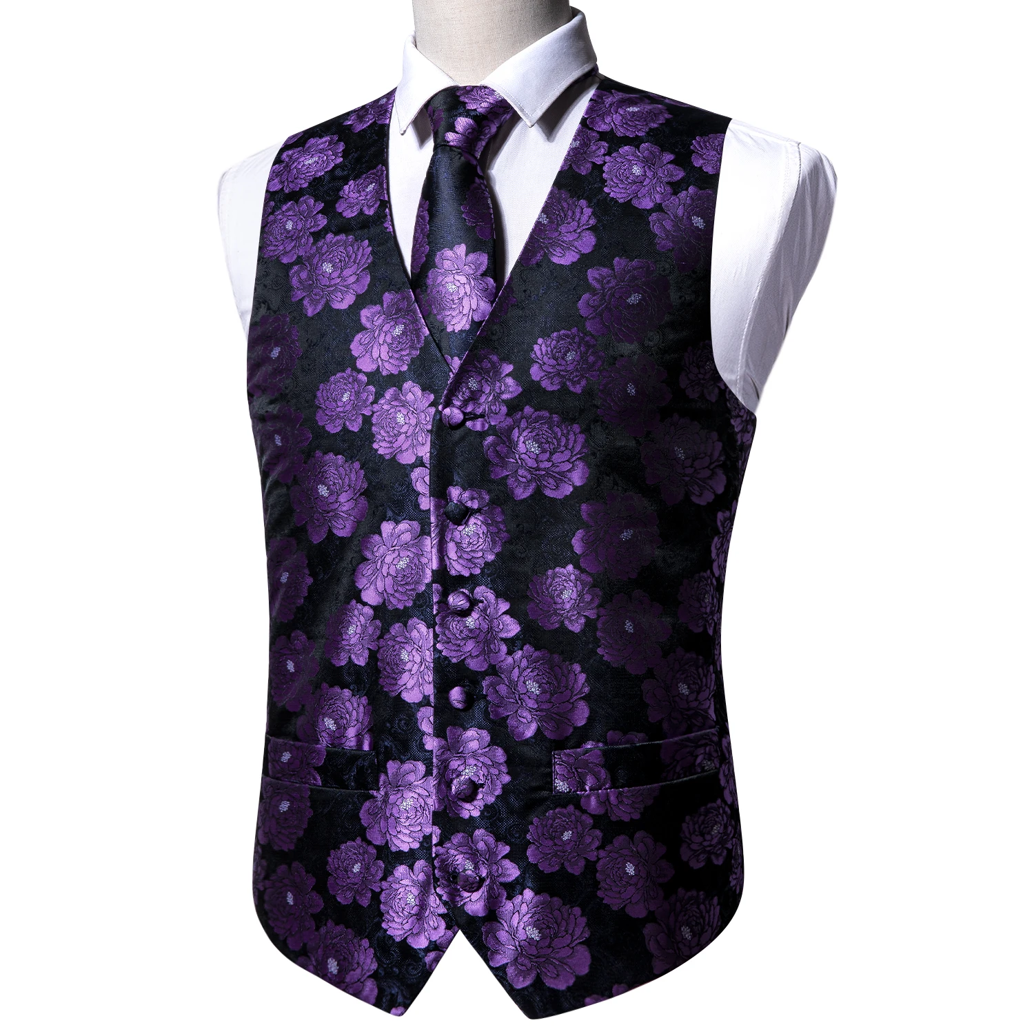 5 бр., дизайнерски мъжки сватбен костюм, жилетка, лилаво цвете жаккардовый копринена жилетка, брошки за вратовръзка, жилетка, комплект Бари.Ван Младоженеца3