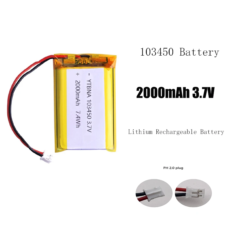 Акумулаторна Полимерно-Литиева батерия с Голям Капацитет От 3,7 В 103450 2000 mah, за PS4, Камери, GPS, Високоговорители Bluetooth, 3,7 В, батерии3