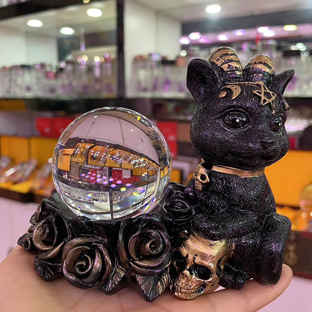 1бр Златен и сребърен щастлив котка багажник за изложбата на стоки кристална топка база статуя на смола десктоп украса 60-80 мм обхват1