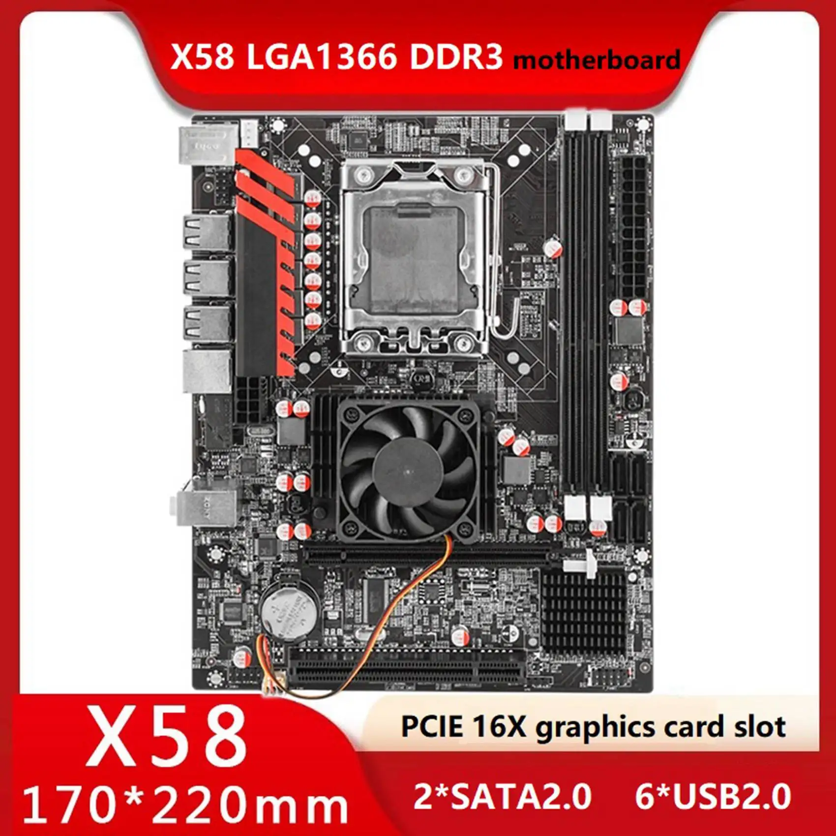 Дънната платка на настолен компютър X58 LGA1366 2XDDR3 Слот за памет, PCI-E 16X SATA USB за процесора E5640/X5570/X5650/I7-9601