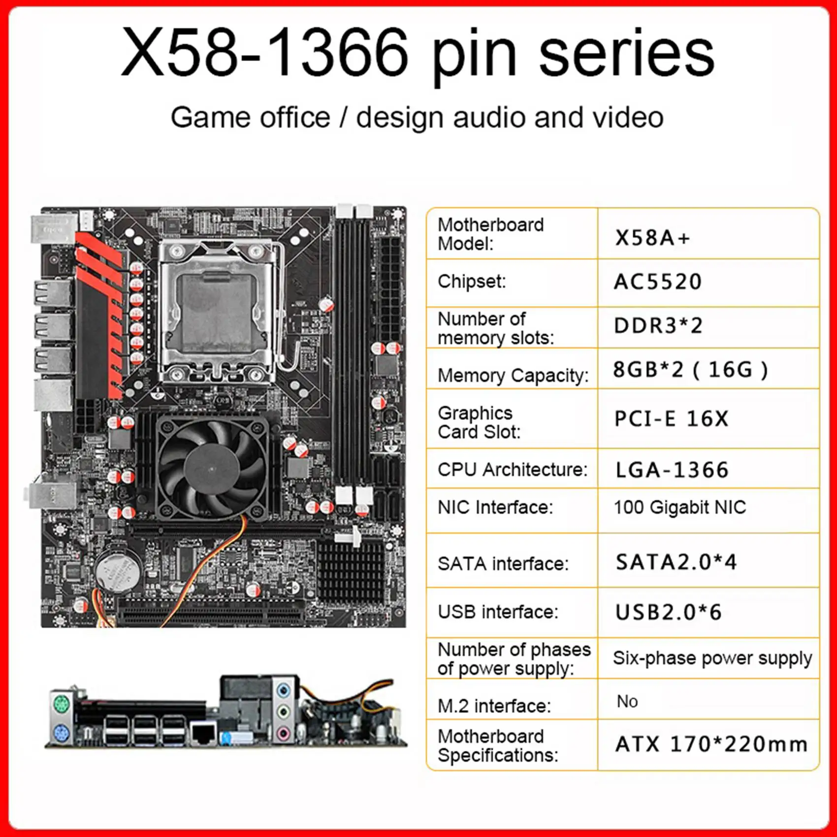 Дънната платка на настолен компютър X58 LGA1366 2XDDR3 Слот за памет, PCI-E 16X SATA USB за процесора E5640/X5570/X5650/I7-9604
