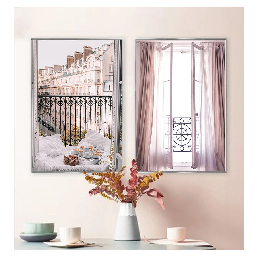 Плакат с флорални принтом Платно Стенни художествена живопис Снимка Декорация на дома, в скандинавски стил на Старата архитектура Вратата прозорец Пейзаж4