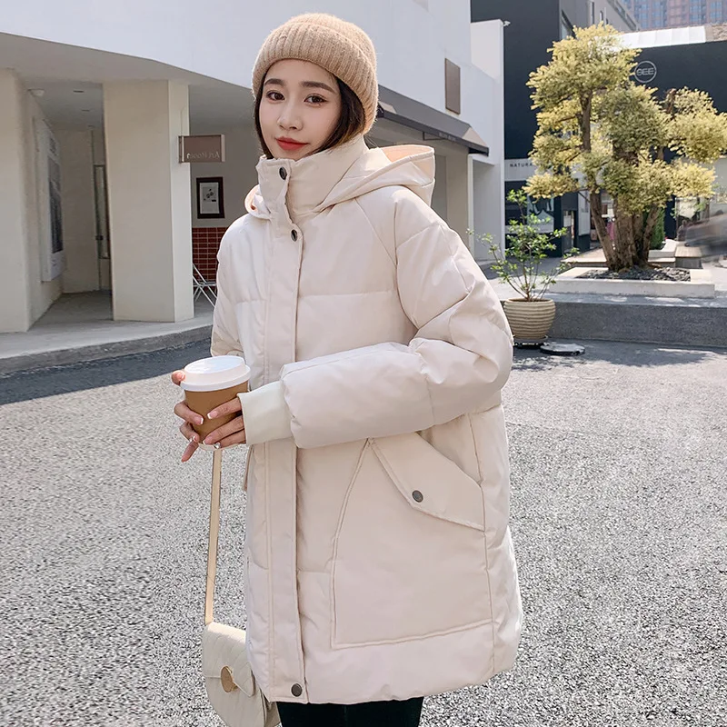 Изолирана топло палто с памучна подплата, дамско зимно яке 2023, пухени памучни паркове със средна дължина, женски ветрозащитное палто с качулка1
