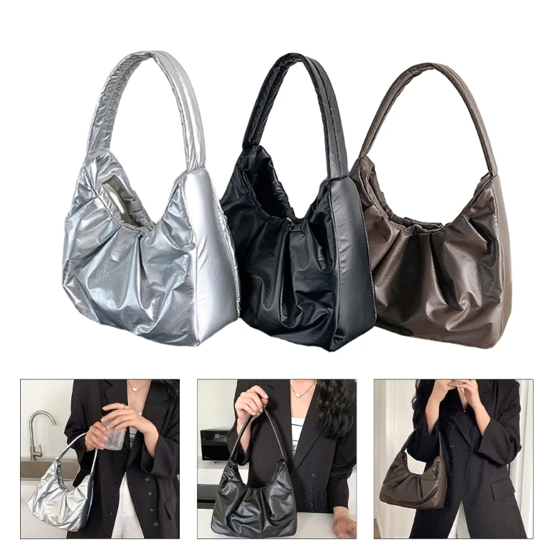 X4FF 2023 новата модерна чанта на рамото за момичета, дамски изкуствена плиссированная чанта за подмишниците, пътна чанта1