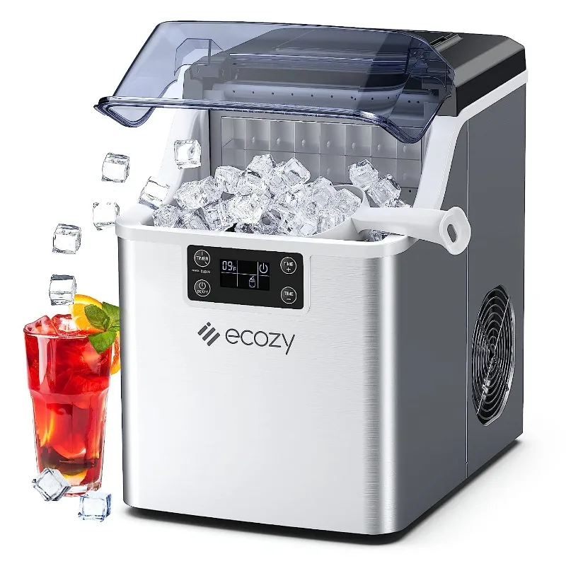 Настолни ледена машини ecozy, 45 паунда на ден, на 24 кубчета се готвят за 13 минути, Корпус от неръждаема стомана, Автоматична самоочищающаяся лед0