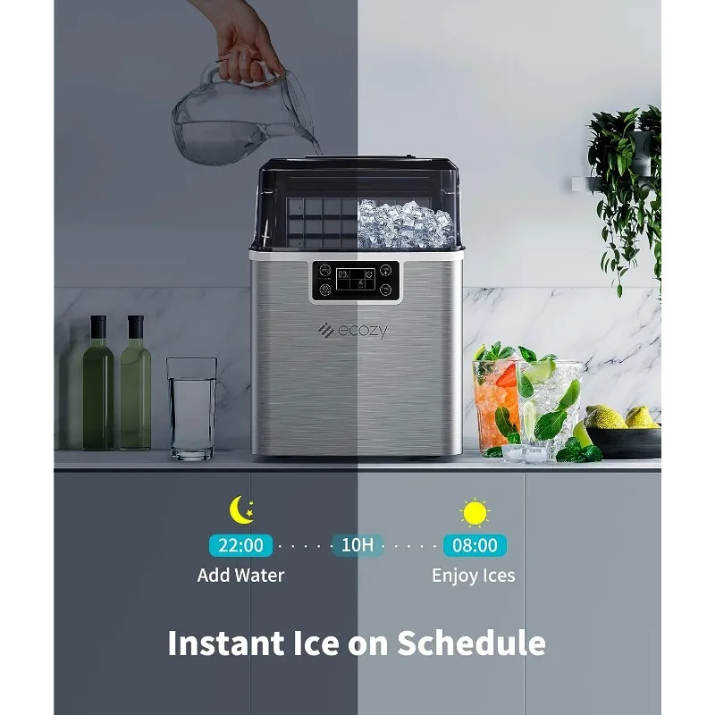 Настолни ледена машини ecozy, 45 паунда на ден, на 24 кубчета се готвят за 13 минути, Корпус от неръждаема стомана, Автоматична самоочищающаяся лед3