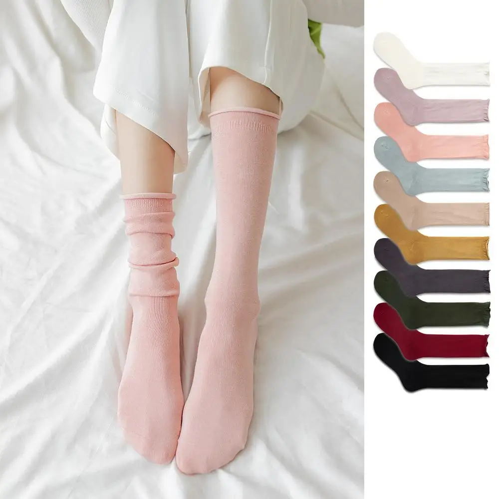Три двойки женските чорапи със средна дължина, тънка ивица, чорапи до глезените в стил харадзюку0