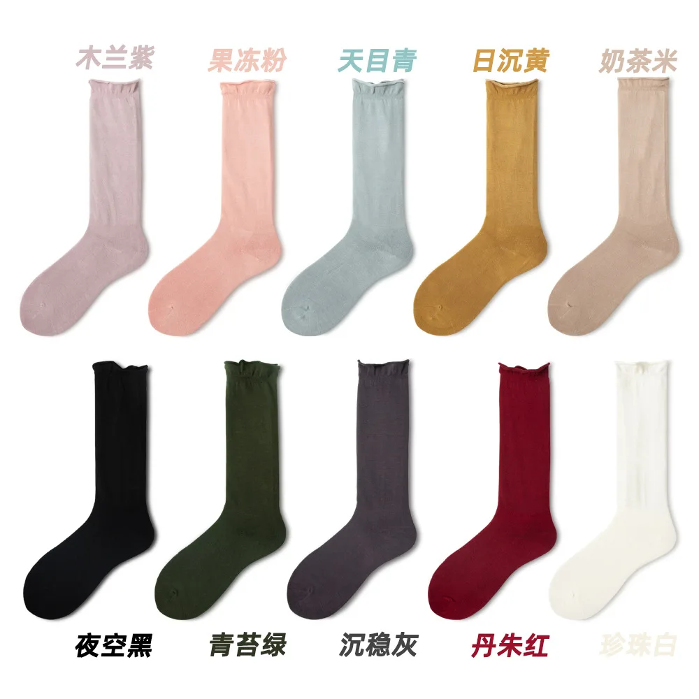 Три двойки женските чорапи със средна дължина, тънка ивица, чорапи до глезените в стил харадзюку3