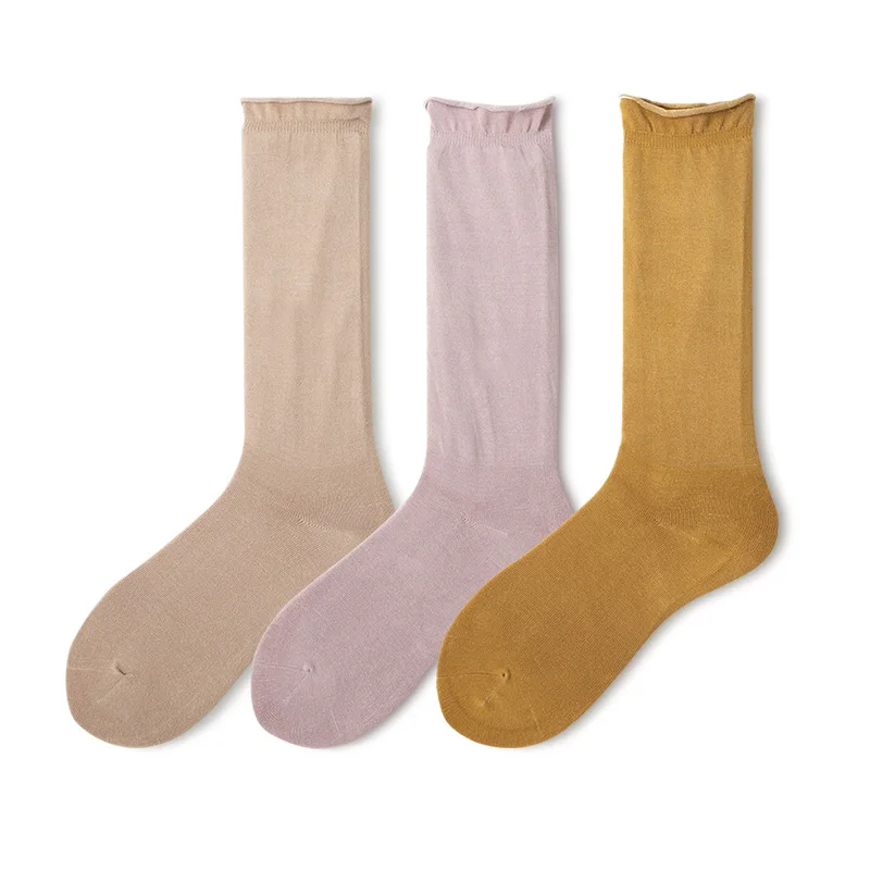 Три двойки женските чорапи със средна дължина, тънка ивица, чорапи до глезените в стил харадзюку4
