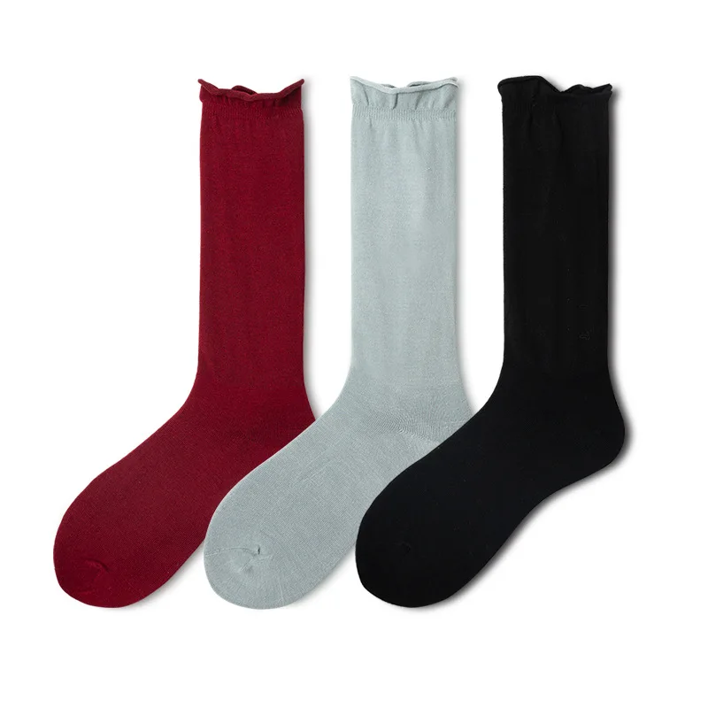 Три двойки женските чорапи със средна дължина, тънка ивица, чорапи до глезените в стил харадзюку5