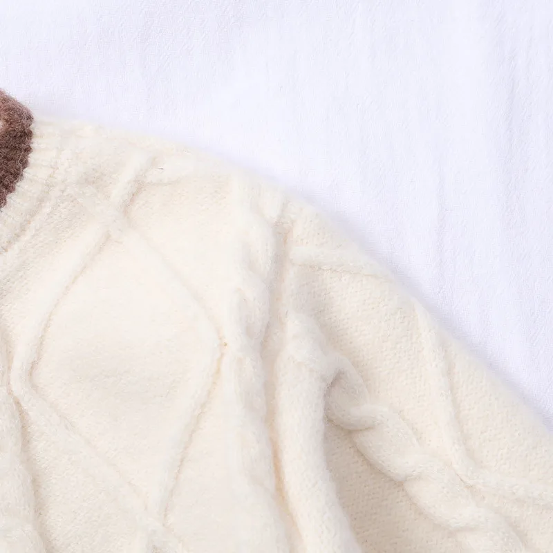 Новородените момичета плетене жилетка Есен Зима памучни дрехи сладка бродерия на цветя пуловер с джоб вязаный сако топ4