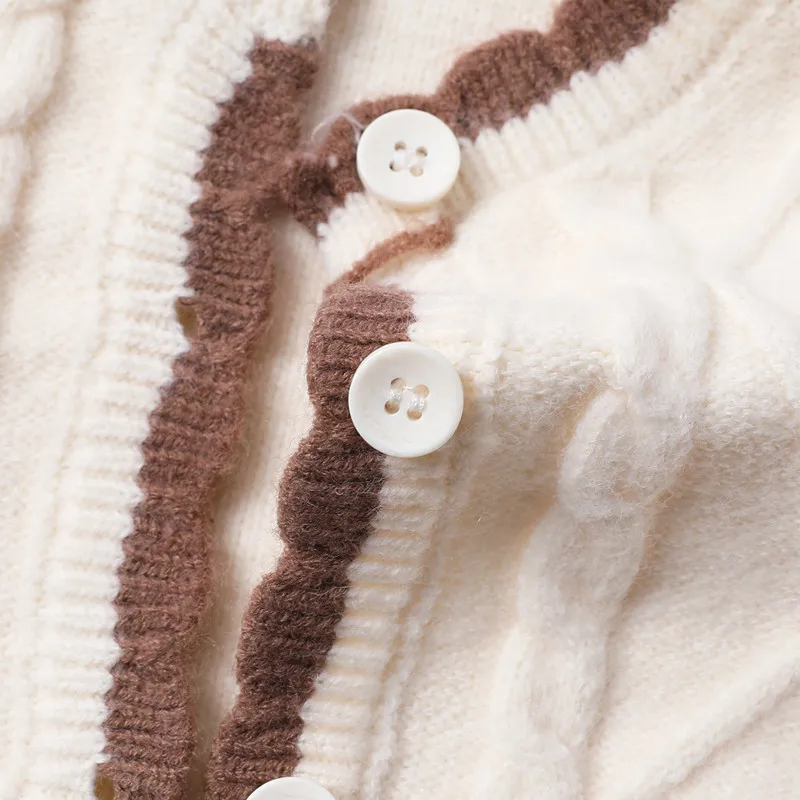 Новородените момичета плетене жилетка Есен Зима памучни дрехи сладка бродерия на цветя пуловер с джоб вязаный сако топ5
