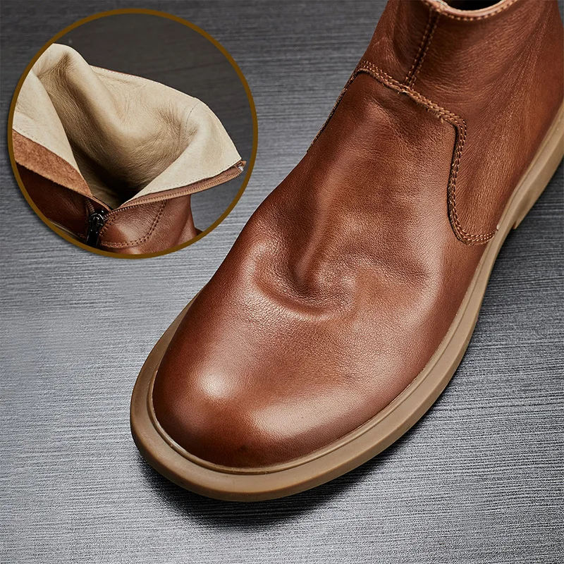Бизнес мъжки обувки Челси, ботильоны, британски каубойски ботуши с мека подметка в ретро стил, висококачествени мъжки зимни обувки от естествена кожа2