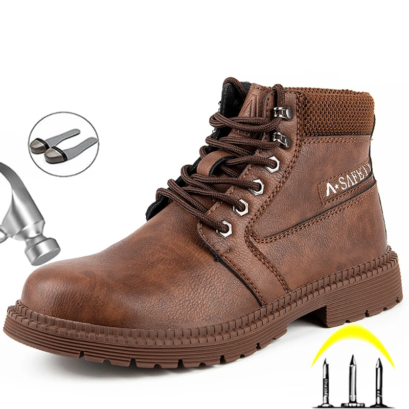 Мъжки зимни обувки, кожени обувки, мъжки работни обувки, обувки със стоманени пръсти, проколотая защитни обувки за мъже, обувки, безопасна работна обувки0