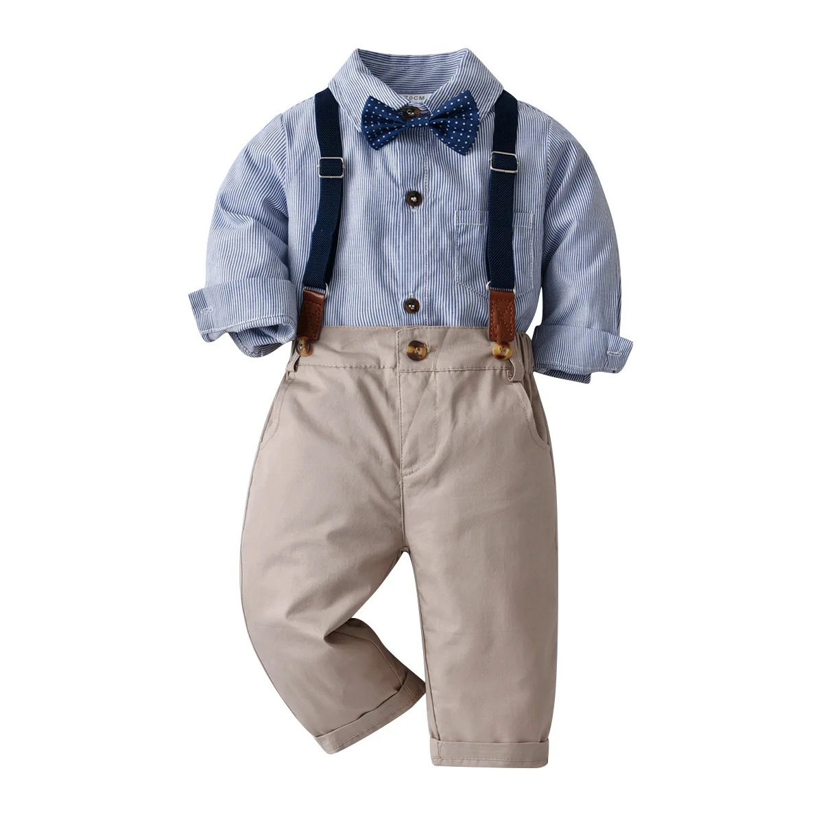 Есенното Облекло на лента, за по-Малките момчета, Гащеризон с лък + Панталон + Колан, 4 бр./компл., Детска Синя дрехи за новородени0