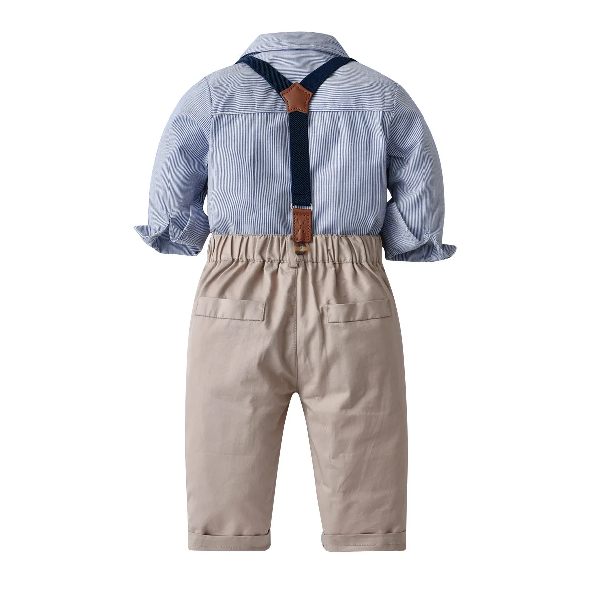 Есенното Облекло на лента, за по-Малките момчета, Гащеризон с лък + Панталон + Колан, 4 бр./компл., Детска Синя дрехи за новородени1