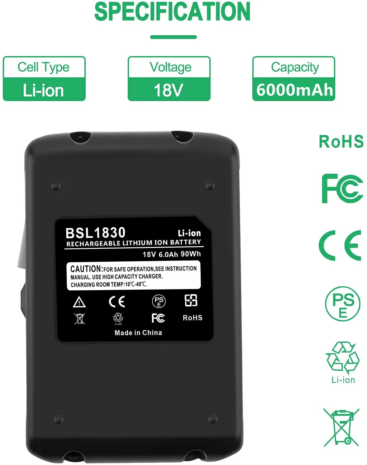 18 6.0 Ah Литиево-йонна Батерия за Акумулаторни бормашини за Hitachi/Hikoki BCL1815 EBM1830 BSL1840 BSL1850 батерия3