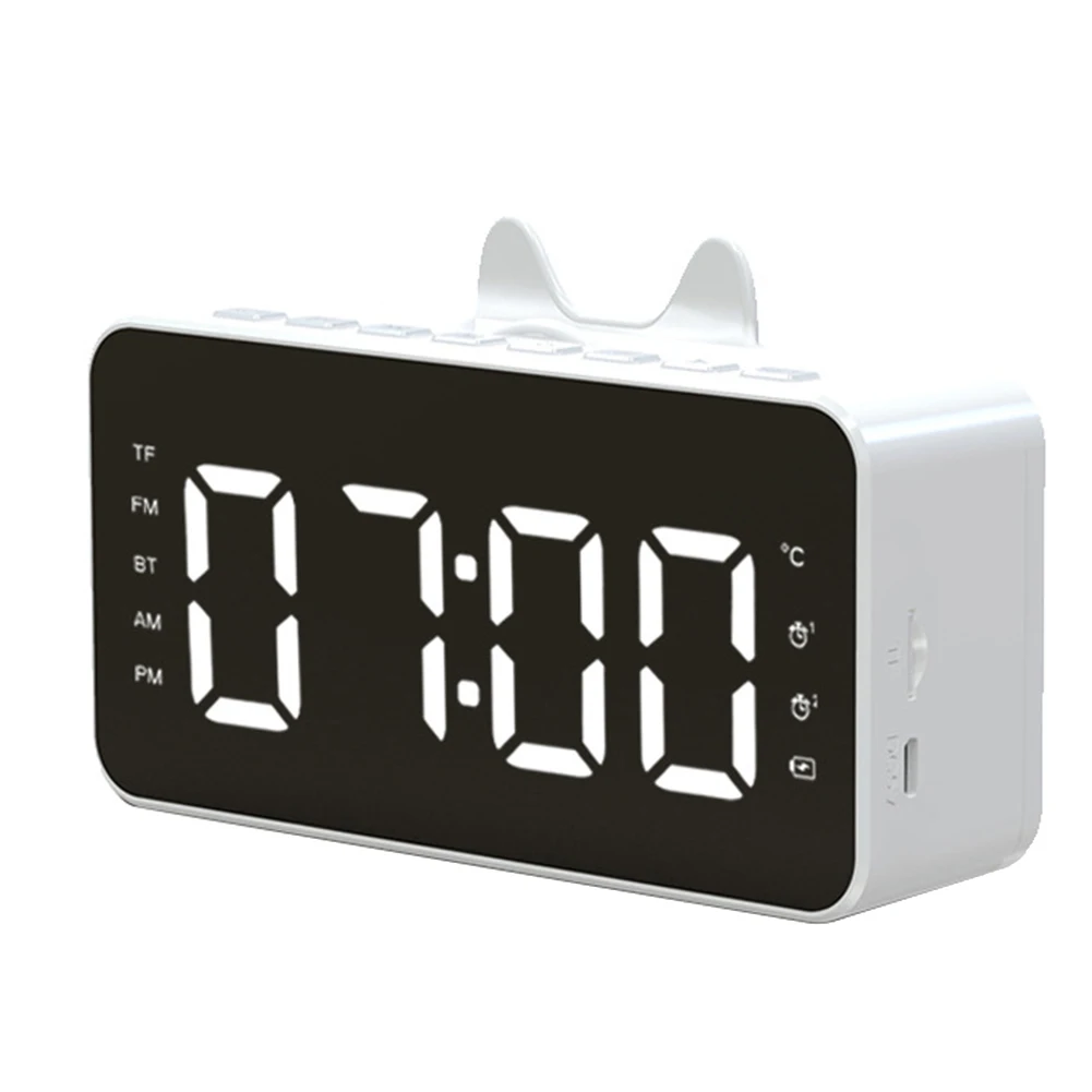 Многофункционална аларма Радио Настолни часовници с LCD дисплей, Bluetooth възпроизвеждане на музика от Цифров часовник с аларма за домашния офис бяла1