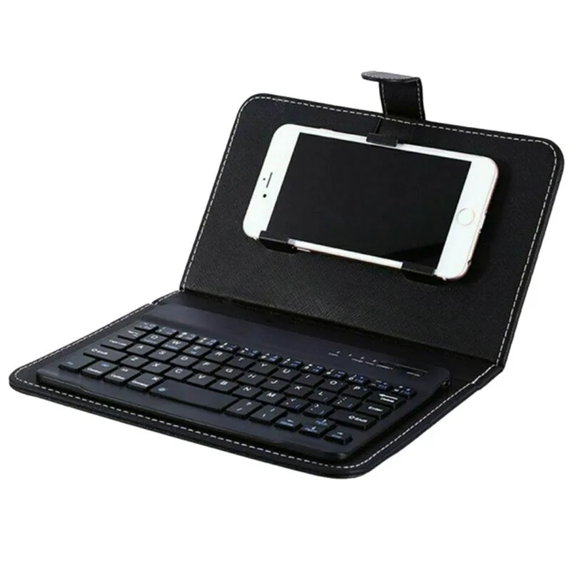 Безжична Bluetooth клавиатура за мобилен телефон с диагонал 4,5-6,8 см, преносима безжична клавиатура от изкуствена кожа за iPhone и Android4