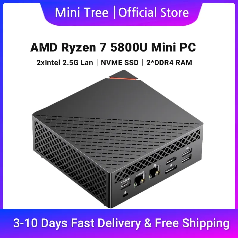 AMD Ryzen 7 5800U Двоен Мини PC Игри 16G DDR4 M. 2 NVME Win 11 Игри Настолен компютър 4K С троен дисплей HD DP WiFi6 BT5.20