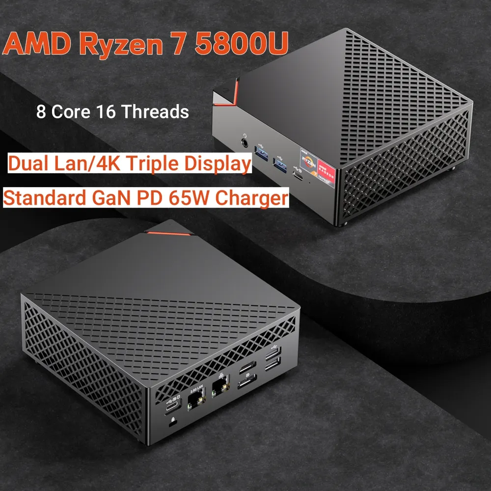 AMD Ryzen 7 5800U Двоен Мини PC Игри 16G DDR4 M. 2 NVME Win 11 Игри Настолен компютър 4K С троен дисплей HD DP WiFi6 BT5.21