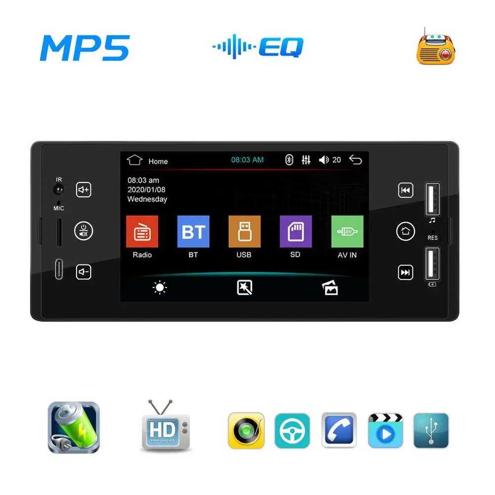 5-инчов автомобилен MP5 плейър с дистанционно управление, радио, 1 Din TPS, сензорен екран, Bluetooth съвместим комплект за автомобил0