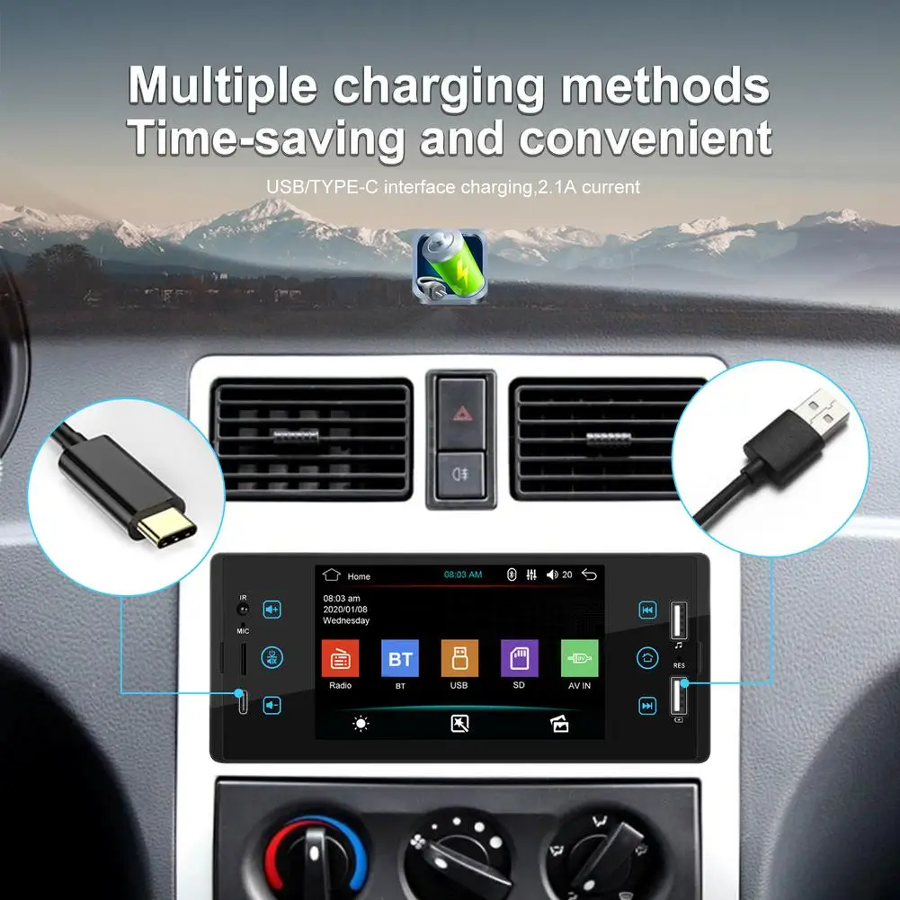 5-инчов автомобилен MP5 плейър с дистанционно управление, радио, 1 Din TPS, сензорен екран, Bluetooth съвместим комплект за автомобил3