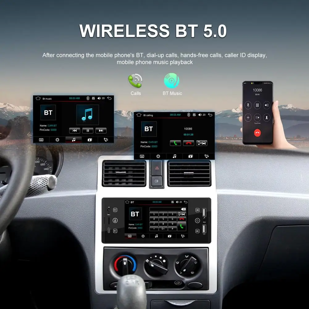 5-инчов автомобилен MP5 плейър с дистанционно управление, радио, 1 Din TPS, сензорен екран, Bluetooth съвместим комплект за автомобил5