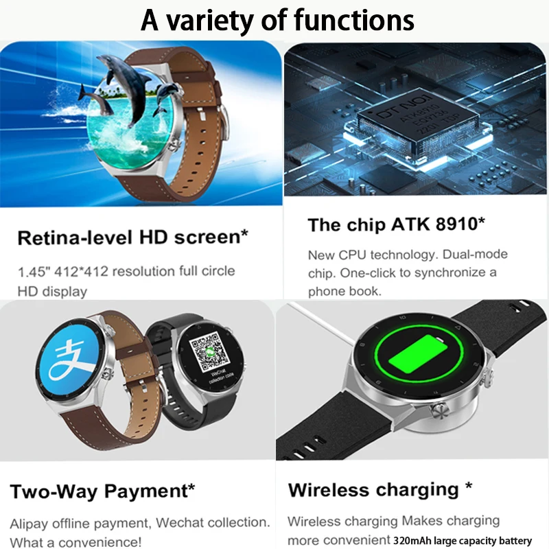 LIGE NFC 412*412 Смарт Часовник с HD Екран, Мъжки Умни Часовници, Безжично Зарядно Устройство, Бизнес Часовници, Нови Bluetooth Часовници за Android и IOS1
