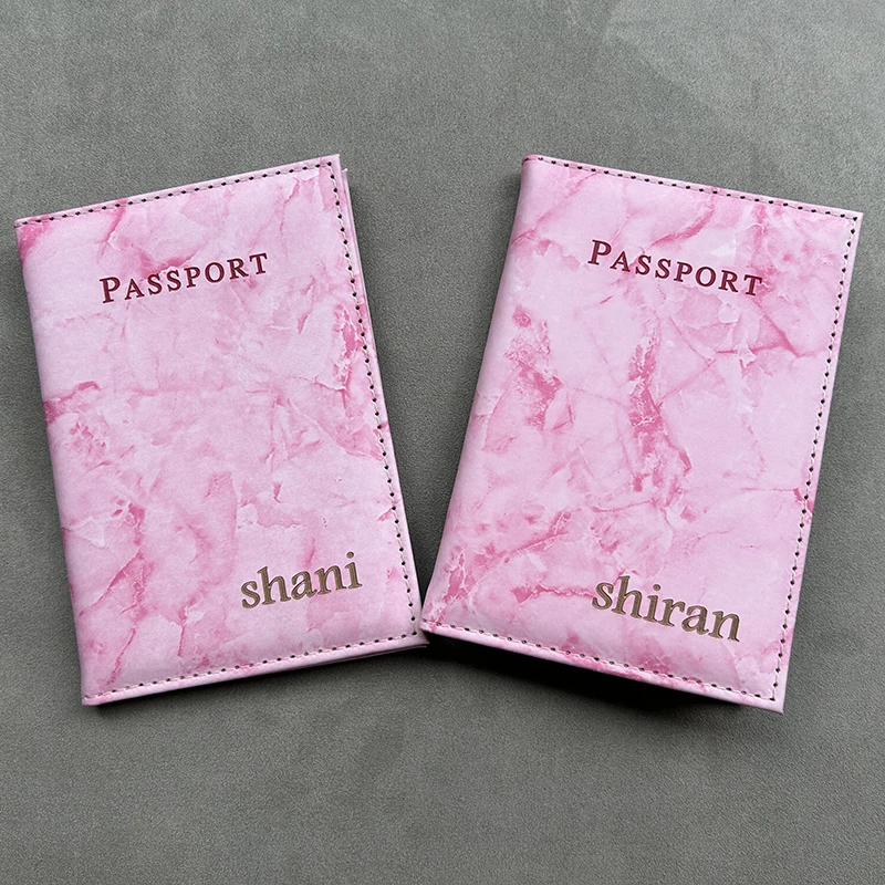 Персонализирана корица за паспорти от мрамор и набор от багажных birk с индивидуален име, корици за паспорти за двойки1