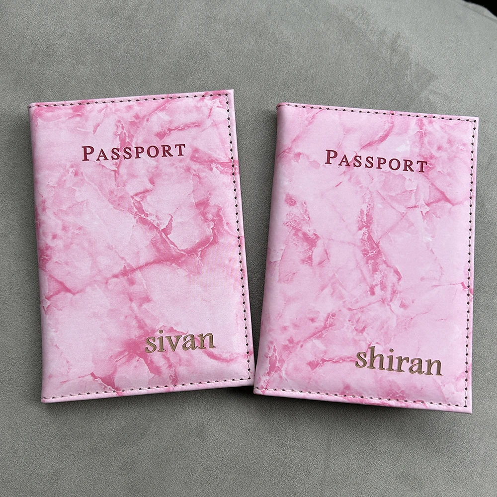 Персонализирана корица за паспорти от мрамор и набор от багажных birk с индивидуален име, корици за паспорти за двойки2