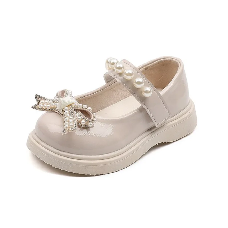 Детски модни обувки принцеса от изкуствена кожа с перлата на носа и възел за момичета, детски обувки с пеперуди5