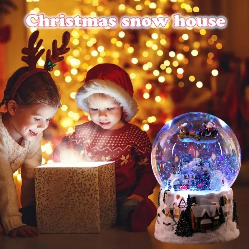 Коледен сняг къща, кристална топка, музикална ковчег, въртяща се лампа, 4-в-1, мултифункционален кристален глобус, коледен подарък1