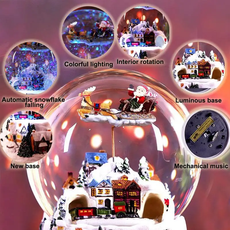 Коледен сняг къща, кристална топка, музикална ковчег, въртяща се лампа, 4-в-1, мултифункционален кристален глобус, коледен подарък4