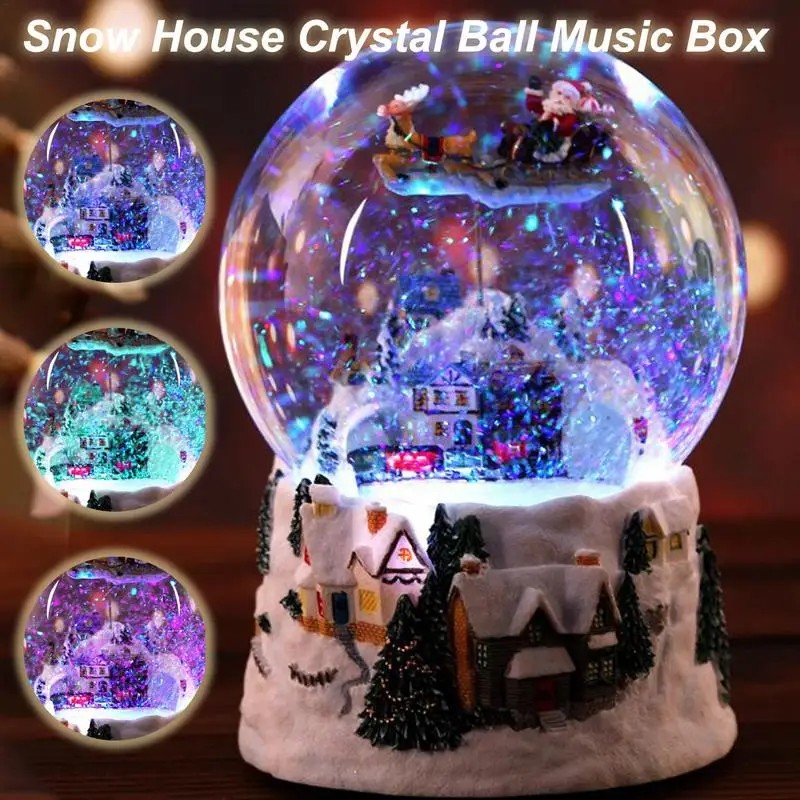 Коледен сняг къща, кристална топка, музикална ковчег, въртяща се лампа, 4-в-1, мултифункционален кристален глобус, коледен подарък5