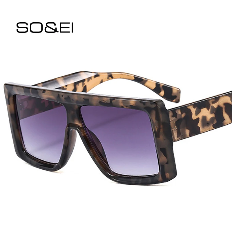 SO & EI Модни извънгабаритни квадратни дамски слънчеви очила ретро сиви супени градиентные нюанси UV400 мъжки тенденция леопардовые слънчеви очила0