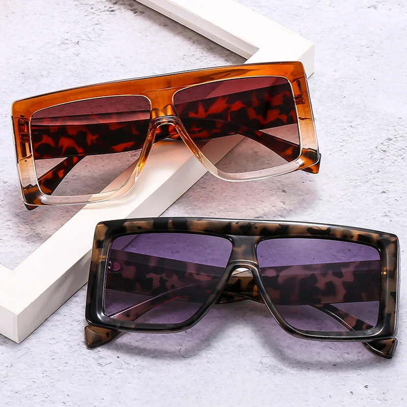 SO & EI Модни извънгабаритни квадратни дамски слънчеви очила ретро сиви супени градиентные нюанси UV400 мъжки тенденция леопардовые слънчеви очила1