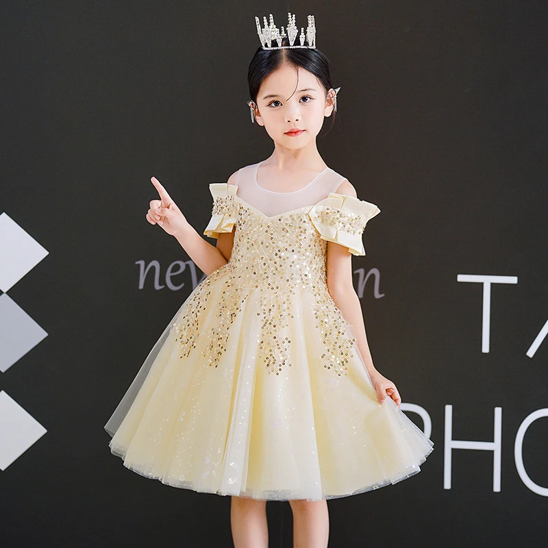 Елегантна рокля на принцеса за момиченца 2023, пролетно-летни дрехи с къси ръкави, празничен костюм за дете от 4 до 14 години0
