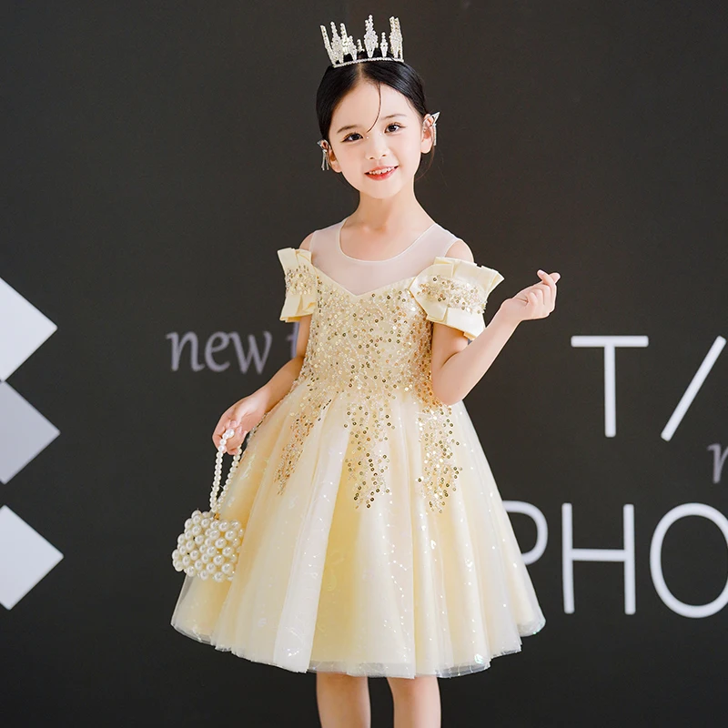 Елегантна рокля на принцеса за момиченца 2023, пролетно-летни дрехи с къси ръкави, празничен костюм за дете от 4 до 14 години2
