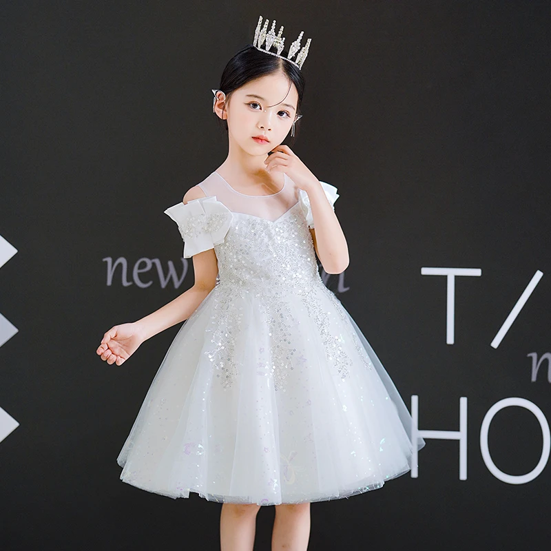 Елегантна рокля на принцеса за момиченца 2023, пролетно-летни дрехи с къси ръкави, празничен костюм за дете от 4 до 14 години3