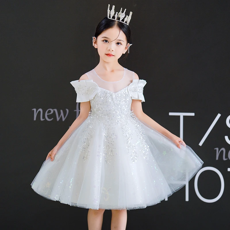 Елегантна рокля на принцеса за момиченца 2023, пролетно-летни дрехи с къси ръкави, празничен костюм за дете от 4 до 14 години4