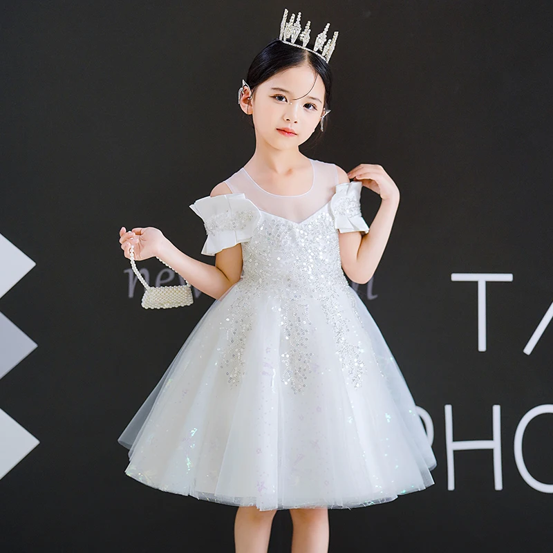 Елегантна рокля на принцеса за момиченца 2023, пролетно-летни дрехи с къси ръкави, празничен костюм за дете от 4 до 14 години5