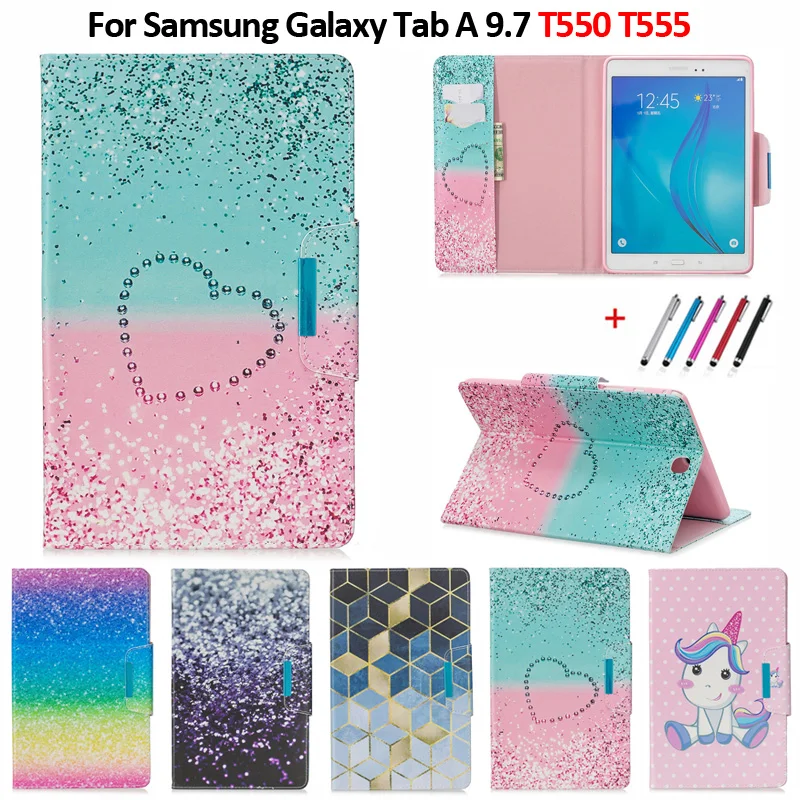 За Samsung Galaxy Tab A 9,7 на Корпуса Калъф Модна Чанта-портфейл със сгъваща се стойка За Samsung Galaxy Tab A SM-T550 T555 Калъф за таблет + Дръжка0