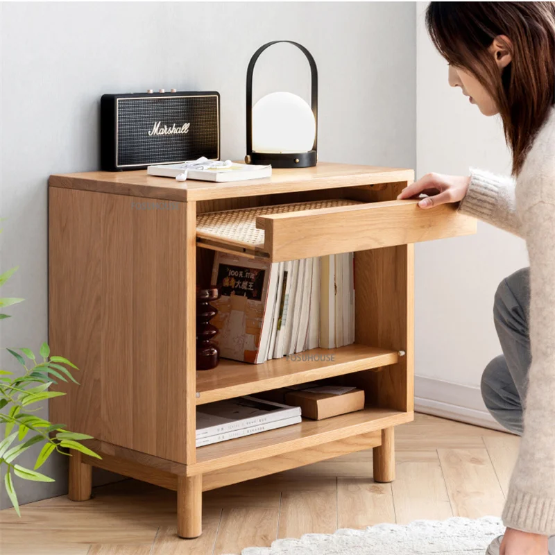 Холна масичка от ратан със скандинавски дизайн от дърво за дневна, нощни шкафче за мека мебел, модерна минималистичная дрешник, мебели за спалня3
