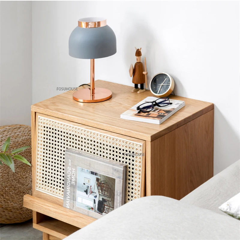 Холна масичка от ратан със скандинавски дизайн от дърво за дневна, нощни шкафче за мека мебел, модерна минималистичная дрешник, мебели за спалня4