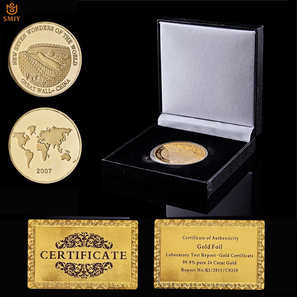 2017 са подбрани Златна монета Китайската мили на Великата стена за Новите седем чудеса на Възпоменателен подарък с луксозна кутия0