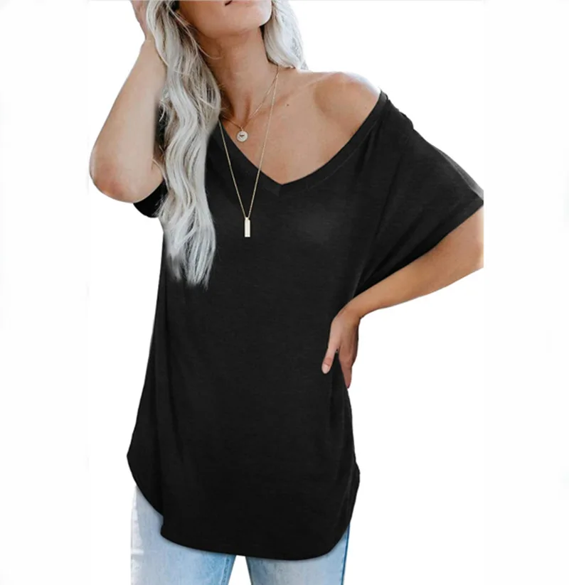 Модерна лятна женска тениска с V-образно деколте, ежедневни блузи с къс ръкав, дамски връхни дрехи, фланелка свободно, намаляване, пуловер, риза0