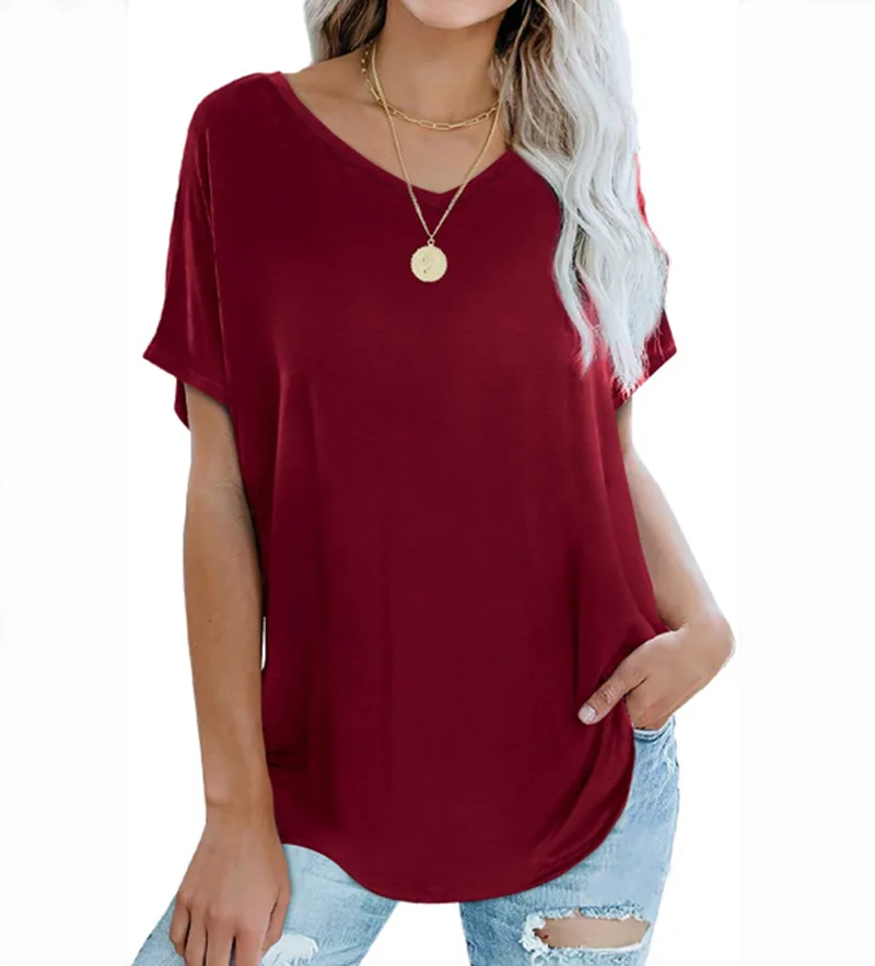 Модерна лятна женска тениска с V-образно деколте, ежедневни блузи с къс ръкав, дамски връхни дрехи, фланелка свободно, намаляване, пуловер, риза3