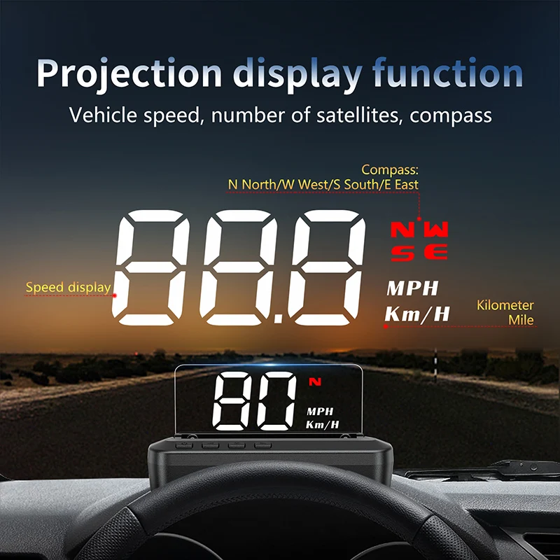 Кола на универсален цифров GPS-измерване на скоростта на Hud Heads Up Display Предупреждение за превишаване на скоростта и умора Многофункционални уреди за интериор на автомобили2